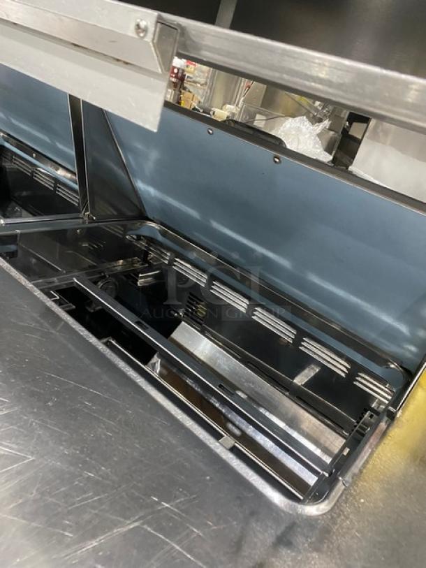 Delfield Commercial Stainless Steel 4 Drawer Refrigerated Mega Top Salad/Sandwich Prep Table! With Enclosed Storage Base Type Shelf & Aluminum Order Rack Overhead! Model: UCD4464N-12-DD5 SN: 1111152001256! 115V 1Phase! - Image 9 of 10
