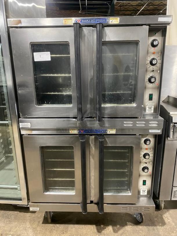 SWEET! Bakers Pride Cyclone Series Commercial Stainless Steel Electric Powered Double Stacked Convection Oven! With Oven Wire Racks! Model: BCO-E1 SN: 5550420010003! 208V 3 Phase! On Casters! 2X Your Bid Makes One Unit! - Image 1 of 10