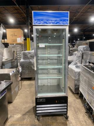 Spartan Commercial Single Glass Door Reach In Refrigerator Merchandiser! With Poly Coated Wire Racks! Model: SGM-26RV SN: 6452310314121601! 115V! On Casters!