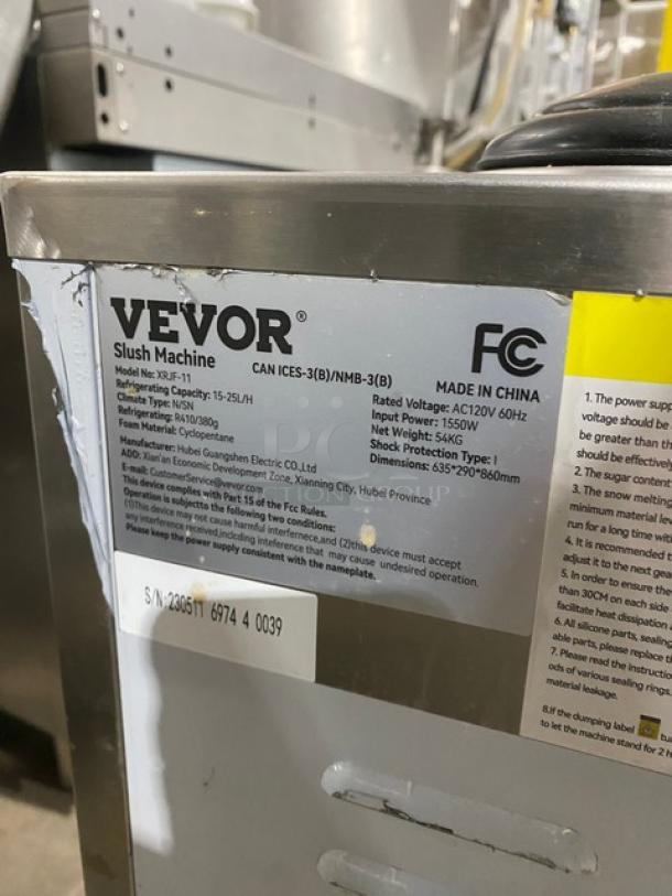Vevor Commercial Stainless Steel Countertop Single Bowl Slushie/Frozen Drink Machine! With LED Display Light! Model: XRJF-11 SN: 230511 6974 4 0039! 120V! On Legs! - Image 6 of 8