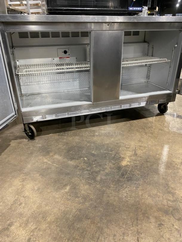 Beverage-Air Commercial Stainless Steel 2 Door Refrigerated Lowboy/Worktop Cooler! With Poly Coated Wire Racks! Model: WTR60A SN: 7303051! 115V 1 Phase! On Casters! - Image 5 of 8