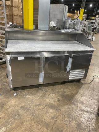 Commercial Stainless Steel 3 Door Refrigerated Pizza Prep Table/Dough Retarder! With Marble Worktop! On Casters! - Item #1154911