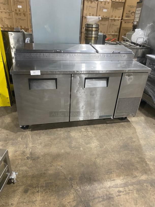 True Commercial Stainless Steel 2 Door Refrigerated Mega Top Pizza Prep Table! Model: TPP-67 SN: 9251551! 115V 1 Phase! On Casters! - Image 1 of 9