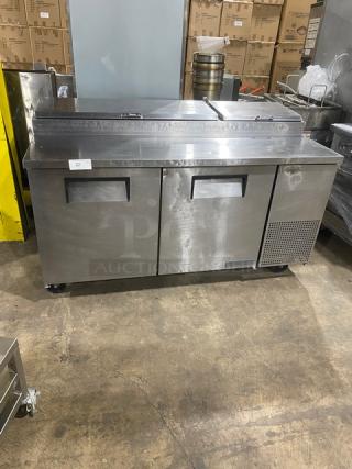 True Commercial Stainless Steel 2 Door Refrigerated Mega Top Pizza Prep Table! Model: TPP-67 SN: 9251551! 115V 1 Phase! On Casters! - Item #1154921