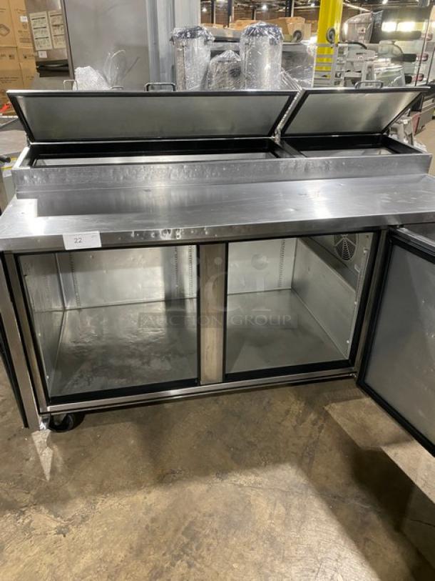 True Commercial Stainless Steel 2 Door Refrigerated Mega Top Pizza Prep Table! Model: TPP-67 SN: 9251551! 115V 1 Phase! On Casters! - Image 5 of 9