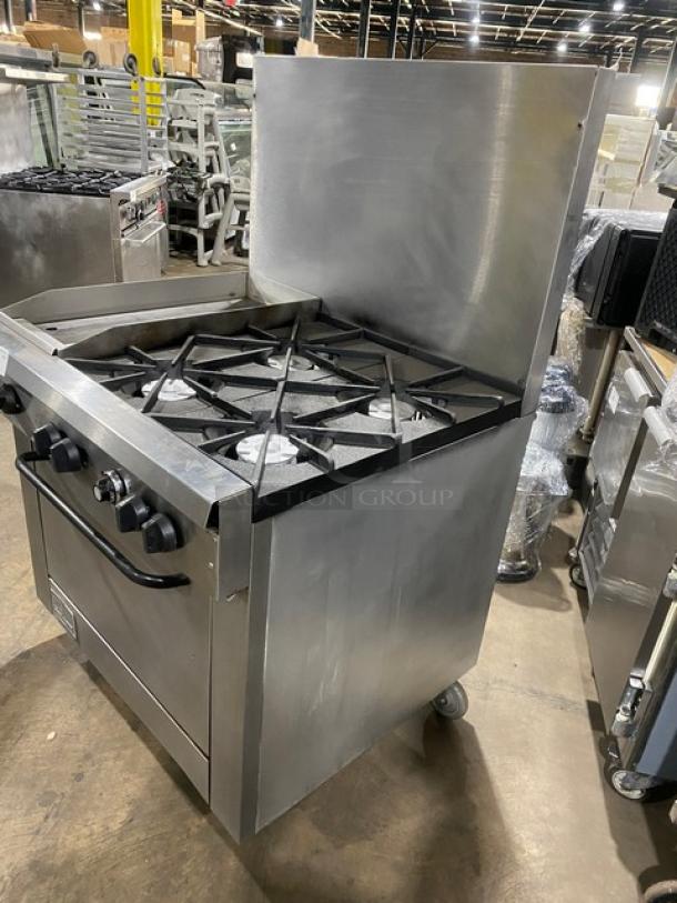 Southbend Commercial Stainless Steel Natural Gas Powered 4 Burner Range/Flat Griddle Split Top & Oven Combo! With Back Splash! With Wire Oven Rack! Model: X336D-1GL SN: 04C65469! On Casters! Working When Removed! - Image 2 of 10