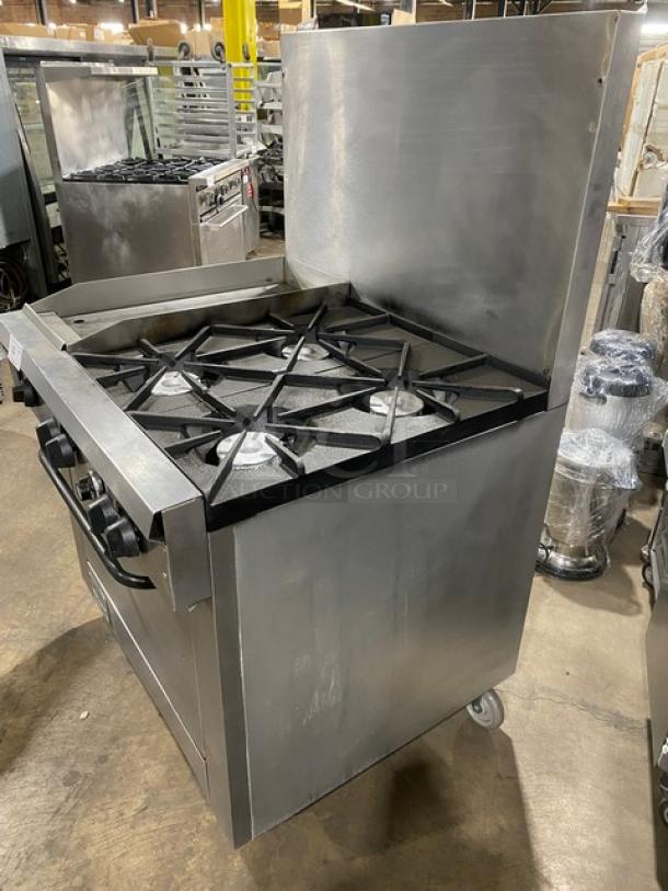 Southbend Commercial Stainless Steel Natural Gas Powered 4 Burner Range/Flat Griddle Split Top & Oven Combo! With Back Splash! With Wire Oven Rack! Model: X336D-1GL SN: 04C65469! On Casters! Working When Removed! - Image 4 of 10