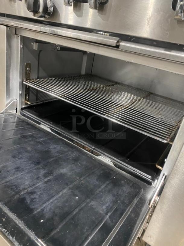 SunFire Commercial Stainless Steel Natural Gas Powered 6 Burner Range! With Full Size Oven Underneath! With Back Splash & Overhead Salamander Shelf! With Wire Oven Rack! On Casters! - Image 7 of 9