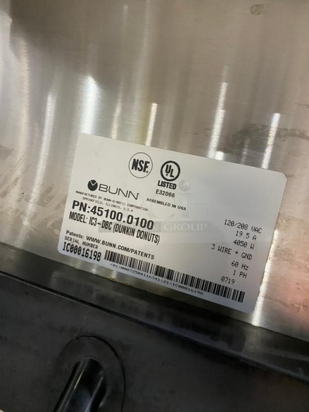 Bunn Dunkin Donuts Style Infusion Series Commercial Stainless Steel Countertop Iced Coffee Brewer! With Digital Controls! Model: IC3-DBC (DUNKIN DONUTS) SN: IC00016198! 120/208V 1 Phase! - Image 6 of 8