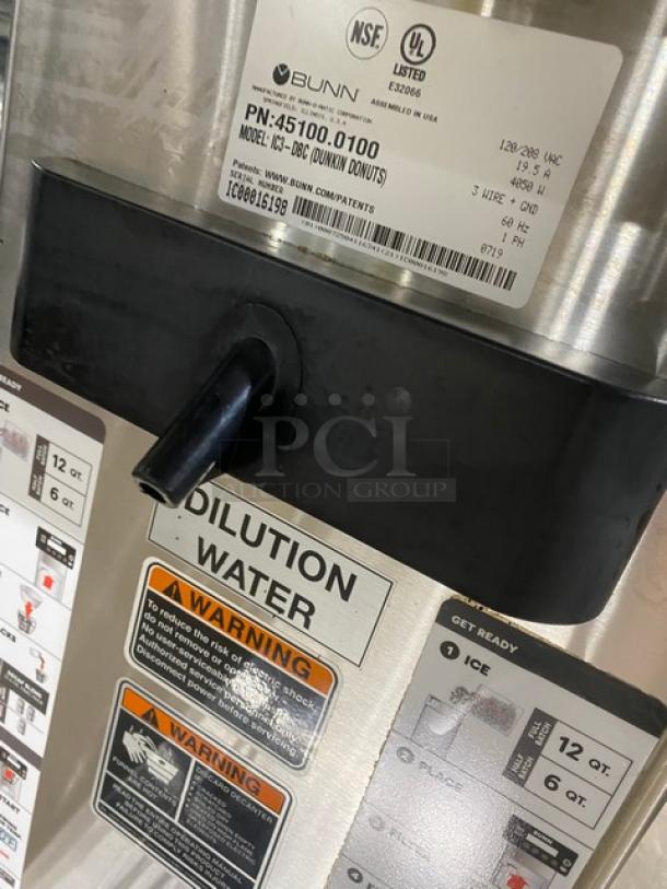 Bunn Dunkin Donuts Style Infusion Series Commercial Stainless Steel Countertop Iced Coffee Brewer! With Digital Controls! Model: IC3-DBC (DUNKIN DONUTS) SN: IC00016198! 120/208V 1 Phase! - Image 7 of 8