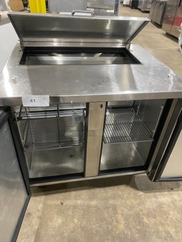 True Commercial Stainless Steel Refrigerated 2 Door Mega Top Salad/Sandwich Prep Table! With Poly Coated Wire Racks! Model: TSSU-36-08 SN: 8815688! 115V 1 Phase! On Casters! - Image 5 of 9