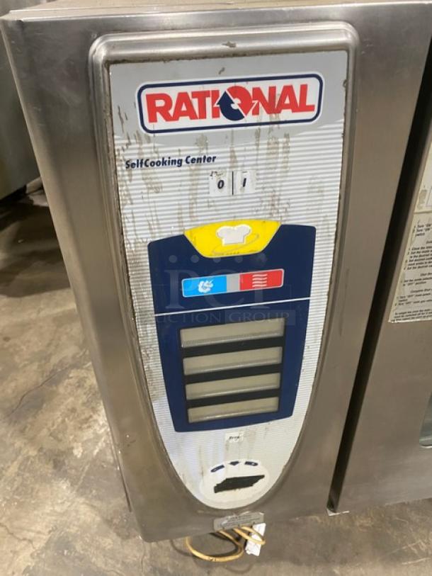 Rational Commercial Stainless Steel Natural Gas Powered Combi Oven! With Built In Pan Holding Rack! Model: SCC61G SN: G61SG10072223873! 120V 1 Phase! On Legs! - Image 6 of 9