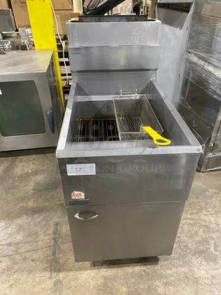 Pitco! Late Model 2021! Commercial Stainless Steel Natural Gas Powered Deep Fat Fryer! With Back Splash! With Frying Basket! Model: 65C+ SN: G21FA036338! On Casters! Working When Removed!