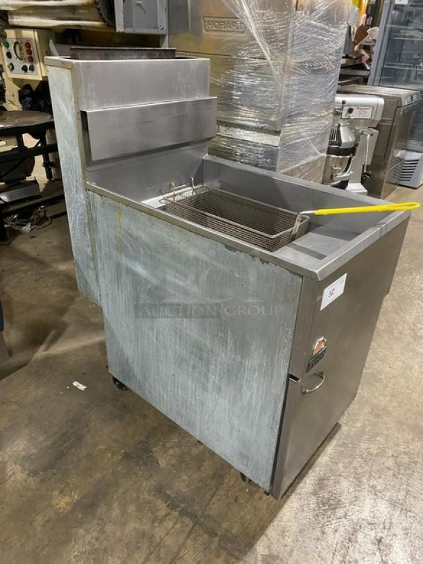 Pitco! Late Model 2021! Commercial Stainless Steel Natural Gas Powered Deep Fat Fryer! With Back Splash! With Frying Basket! Model: 65C+ SN: G21FA036338! On Casters! Working When Removed! - Image 2 of 9