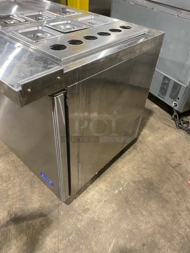 Atosa! Late Model 2021! Commercial Stainless Steel Refrigerated 2 Door Mega Top Salad/Sandwich Prep Table! With Hotel Pan Lids! With Poly Coated Wire Racks! Model: MSF8307GR SN: MSF8307GRAUS1T0321113000C40037! 115V 1 Phase! On Casters! Working When Removed! Still Under Warranty! - Image 2 of 11