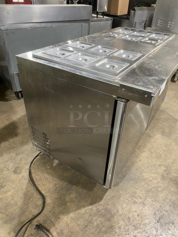 Atosa! Late Model 2021! Commercial Stainless Steel Refrigerated 2 Door Mega Top Salad/Sandwich Prep Table! With Hotel Pan Lids! With Poly Coated Wire Racks! Model: MSF8307GR SN: MSF8307GRAUS1T0321113000C40037! 115V 1 Phase! On Casters! Working When Removed! Still Under Warranty! - Image 3 of 11
