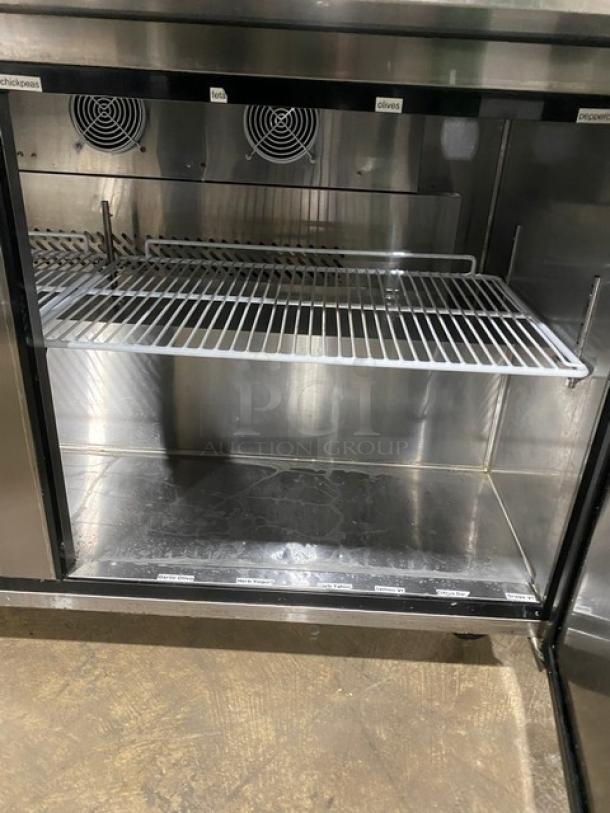 Atosa! Late Model 2021! Commercial Stainless Steel Refrigerated 2 Door Mega Top Salad/Sandwich Prep Table! With Hotel Pan Lids! With Poly Coated Wire Racks! Model: MSF8307GR SN: MSF8307GRAUS1T0321113000C40037! 115V 1 Phase! On Casters! Working When Removed! Still Under Warranty! - Image 8 of 11