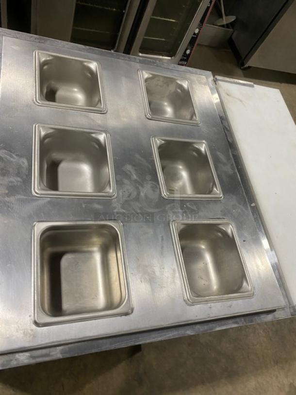 Atosa! Late Model 2022! Commercial Stainless Steel Refrigerated 1 Door Mega Top Salad/Sandwich Prep Table! With Removable Cutting Board! With Hotel Pans! With Poly Coated Wire Rack! Model: MSF8305GR SN: MSF8305GRAUS1T0322031100C4002! 115V 1 Phase! Working When Removed! Still Under Warranty! - Image 6 of 11