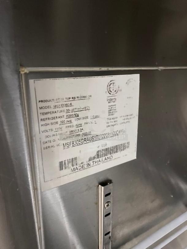 Atosa! Late Model 2022! Commercial Stainless Steel Refrigerated 1 Door Mega Top Salad/Sandwich Prep Table! With Removable Cutting Board! With Hotel Pans! With Poly Coated Wire Rack! Model: MSF8305GR SN: MSF8305GRAUS1T0322031100C4002! 115V 1 Phase! Working When Removed! Still Under Warranty! - Image 10 of 11