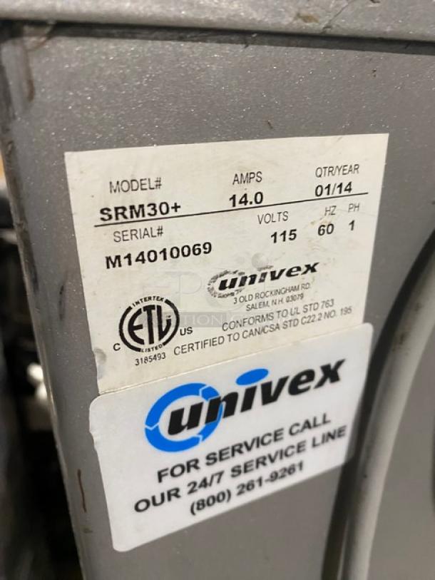 Univex Commercial Floor Style 30 Qt Planetary Mixer! With Splash Guard! With Stainless Steel Mixing Bowl! With Dough Hook Attachment! Model: SRM30+ SN: M14010069! 115V 1 Phase! On Legs! - Image 5 of 9