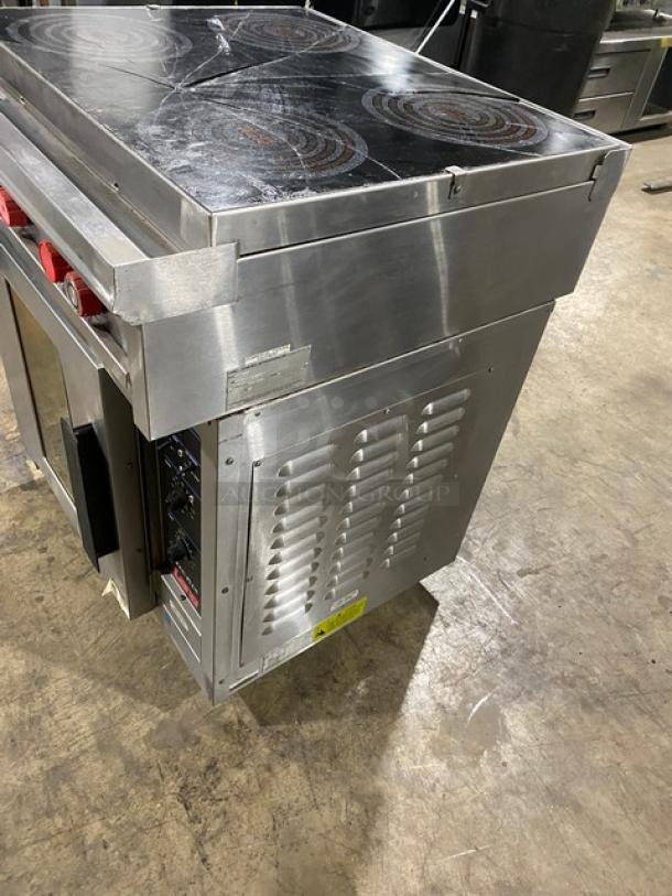 Lang Accu-Plus Series Commercial Stainless Steel Electric Powered 4 Burner Hot Plate Range! With Half Size Convection Oven Underneath! With Wire Oven Racks! Model: RCOHAP-208V SN: COE1113A0020! 208V 1/3 Phase! On Legs & Casters! - Image 2 of 11