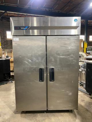 Hoshizaki Commercial Stainless Steel Solid 2 Door Safe Temp Reach In Refrigerator! With Built-in Pan Holding Racks! Model: RH2-AAC SN: N60580G! 115V 1 Phase! On Casters!