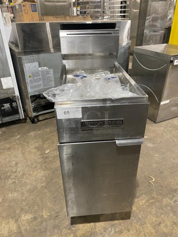American Range Commercial Stainless Steel Natural Gas Powered Deep Fat Fryer! With Back Splash! With New Frying Baskets! On Legs! - Image 1 of 7