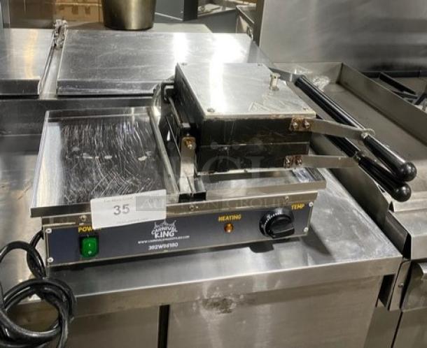 Carnival King Commercial Stainless Steel Countertop Single Brussels Style Belgian Waffle Maker! Model: 382WBS180 SN: CK-231174R-684! 120V! On Legs! - Image 1 of 8