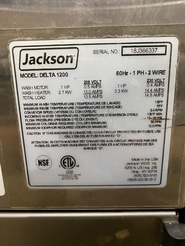 Jackson Commercial Stainless Steel Carousel Type Underbar Glass Washing Machine! Model: DELTA 1200 SN: 18J366337! 208/230V 1 Phase! On Legs! - Image 6 of 8