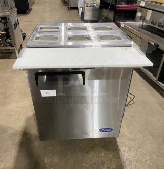 Atosa! Late Model 2022! Commercial Stainless Steel Refrigerated 1 Door Mega Top Salad/Sandwich Prep Table! With Removable Cutting Board! With Hotel Pans! With Poly Coated Wire Rack! Model: MSF8305GR SN: MSF8305GRAUS1T0322031100C4002! 115V 1 Phase! Working When Removed! Still Under Warranty!