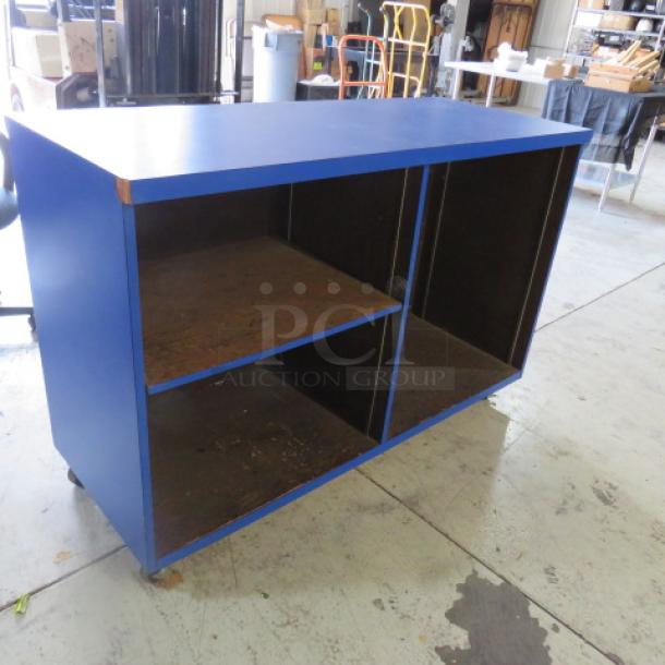 One Blue Laminate Hostess/Serving Stand With Under Storage On Casters. 60X24X40. - Image 3 of 3