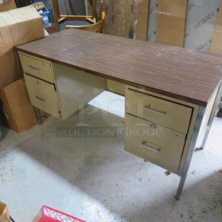 One Metal Desk With Brown Laminate Top . 54X24X30