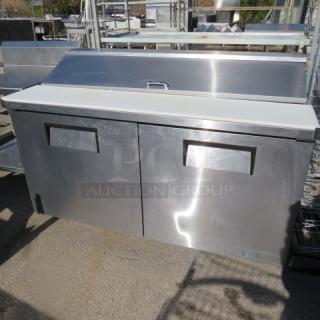 One True 2 Door Refrigerated Prep Table WIth 3 Racks, On Casters. #TSSU-60-16-HC. 115 Volt. 60X30X41 - Item #1156293