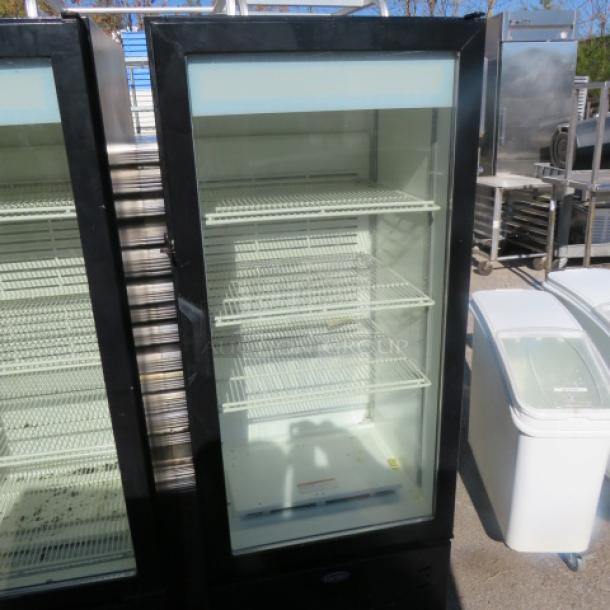 One Carrier 1 Door Glass Display Cooler With 3 Racks. 120 Volt. # MC300. 24.5X24X62 - Image 1 of 2