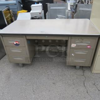 One Metal Desk With 6 Drawers. 61X31X25