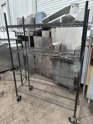 One Black Metro Shelf With 4 Shelves On Casters. 48X18X68