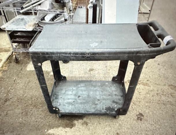 One Black Poly Utility Cart With 2 Shelves On Casters. 38X19X34 - Image 1 of 1