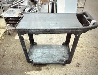 One Black Poly Utility Cart With 2 Shelves On Casters. 38X19X34