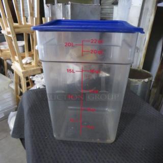 One 22 Quart Food Storage Container With Lid.