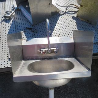 One Stainless Steel Hand Sink With R/L And Back Splash, And Faucet. 20X14