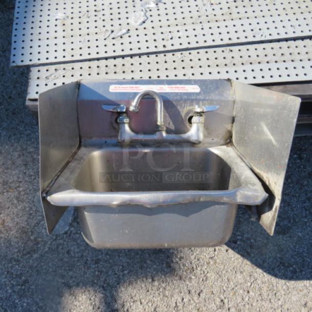 One Stainless Steel Hand Sink With Faucet, And R/L And Back Splash. 18X14 - Image 1 of 1