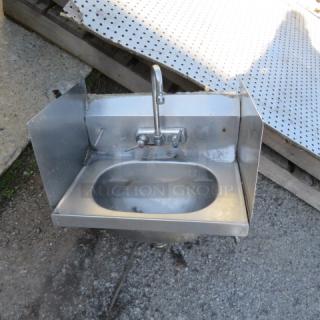 One Stainless Steel Hand Sink With Faucet, And R/L And Back Splash. 19X14