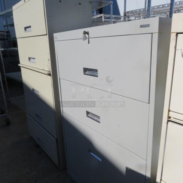 One 4 Drawer Metal File Cabinet With Key. 36X18X52 - Image 1 of 1