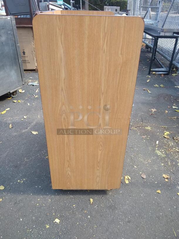 "THANK YOU!" LAMINATED WOODEN DOUBLE RESTAURANT TRASH CAN WITH CABINETS AND TRAY TOP - Image 2 of 5