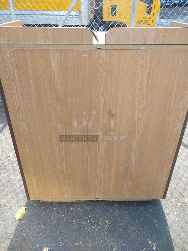 "THANK YOU!" LAMINATED WOODEN DOUBLE RESTAURANT TRASH CAN WITH CABINETS AND TRAY TOP - Image 3 of 5