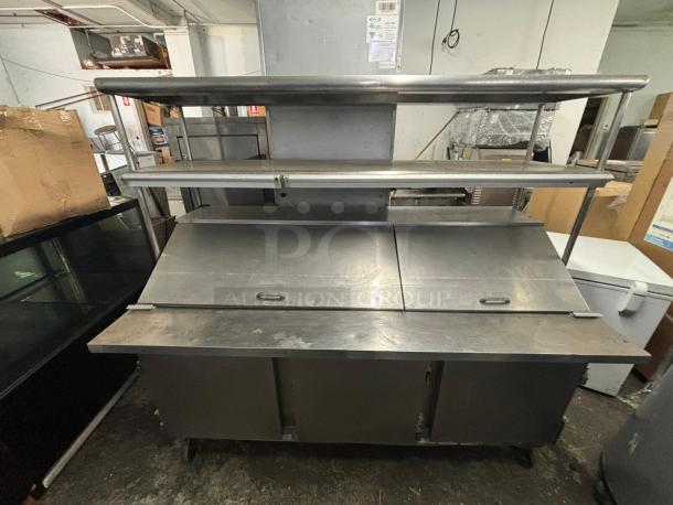 Beverage Air SPE72HC-30M 72" Refrigerated  Mega Top Sandwich Prep Unit with STAINLESS STEEL Shelves and Storage - Image 1 of 4