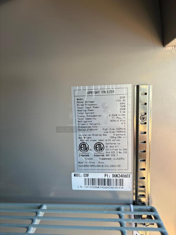 BRAND NEW SCRATCH & DENT DUKERS COMMERCIAL REACH IN FREEZER - Image 6 of 6