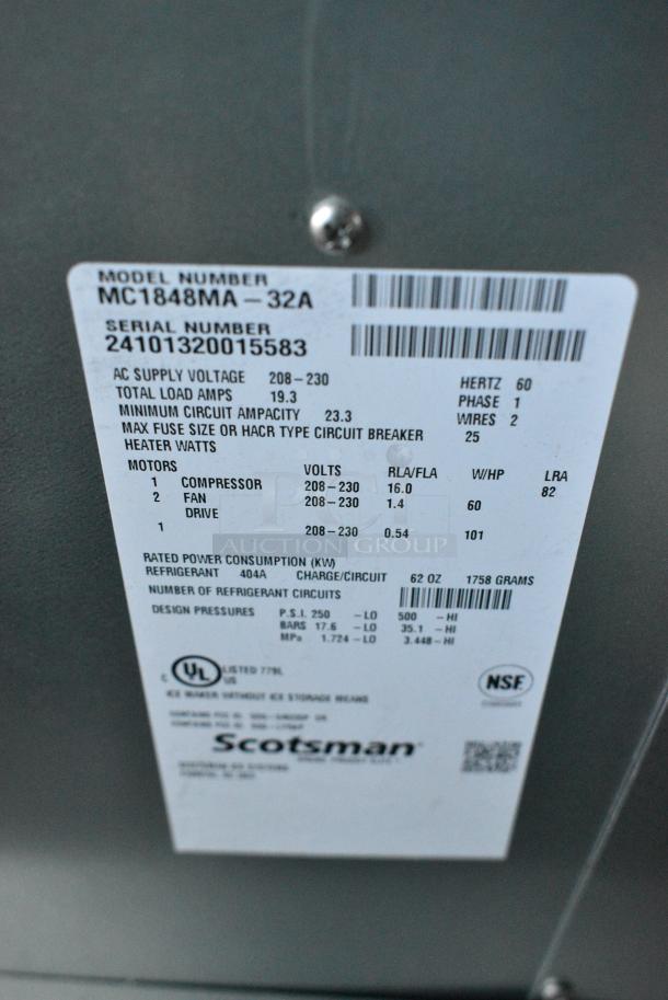 BRAND NEW SCRATCH AND DENT! 2024 Scotsman MC1848MA-32A Stainless Steel Commercial Ice Machine Head. 208-230 Volts, 1 Phase. - Image 4 of 4