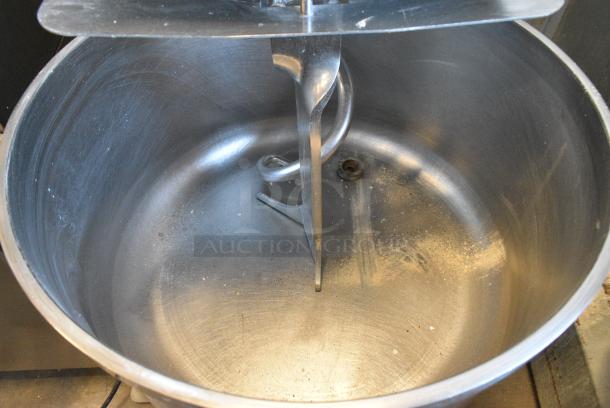 FM80 Metal Commercial Floor Style Spiral Dough Mixer w/ Stainless Steel 80 Quart Mixing Bowl, Bowl Guard and Dough Hook Attachment on Commercial Casters. 220 Volts, 3 Phase. - Image 6 of 8