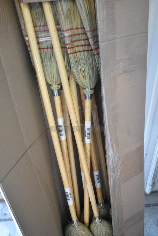 Box of 12 BRAND NEW SCRATCH AND DENT! BWK926Y Parlor Broom, Yucca/Corn Fiber Bristles, 56", Wood Handle, PK12. - Image 1 of 5